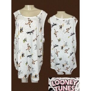 Looney Tunes +6X White All Over Character Print Graphic Tank Top Crew Neckline